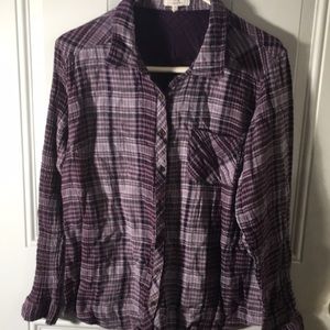 Maurices long sleeved button purple plaid lightweight collar shirt size Large